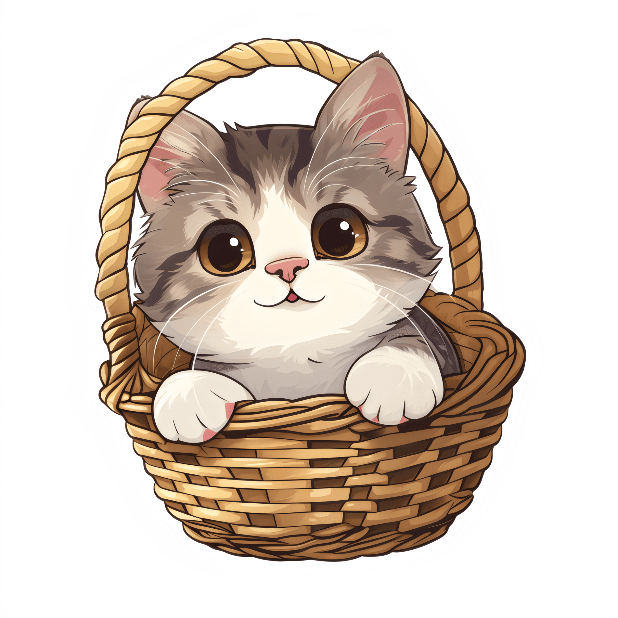 Kitten in a Woven Basket Sticker