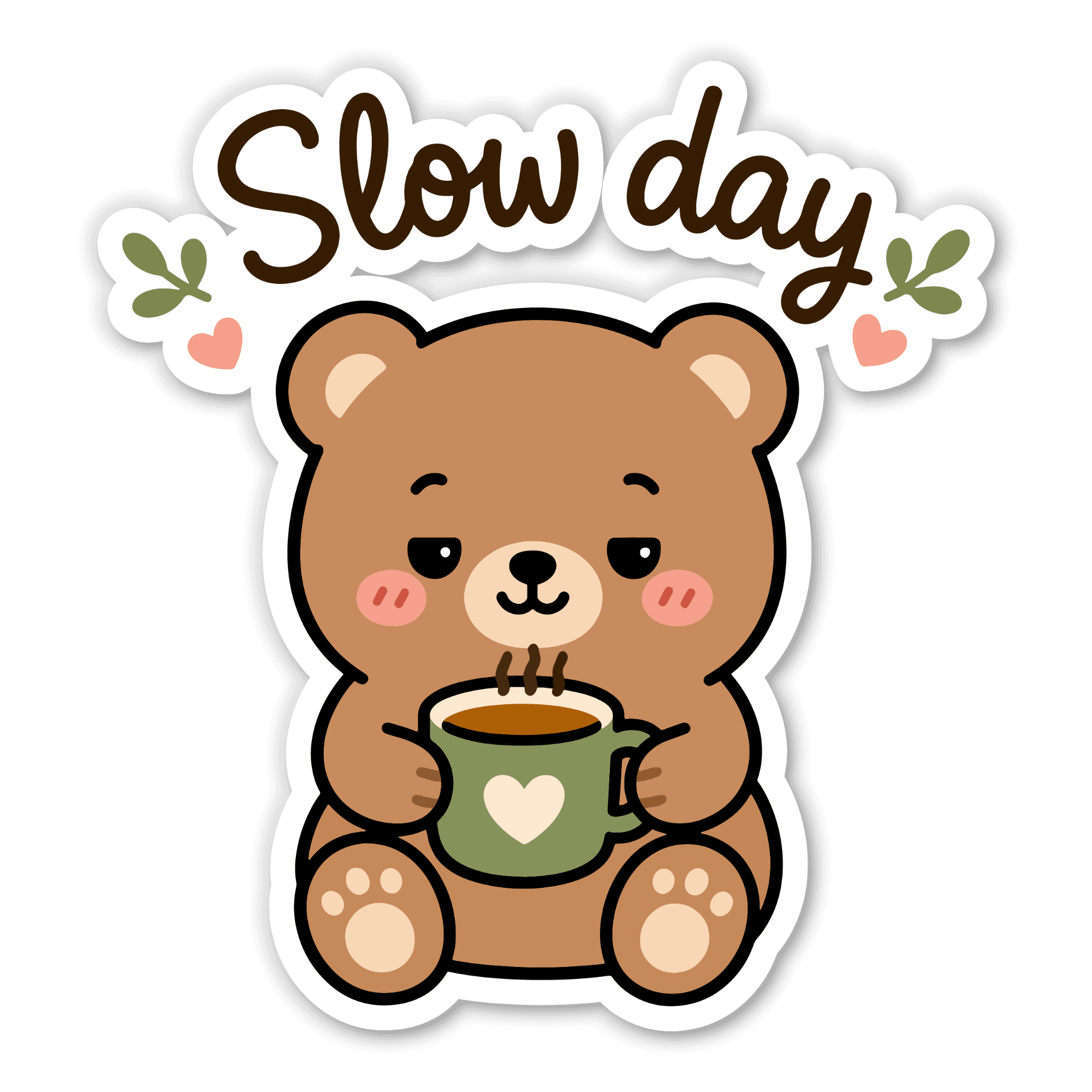 Slow Day Sleepy Bear with Coffee Sticker