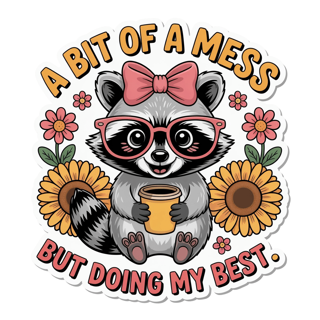 A Bit Of A Mess But Doing My Best Raccoon Sticker