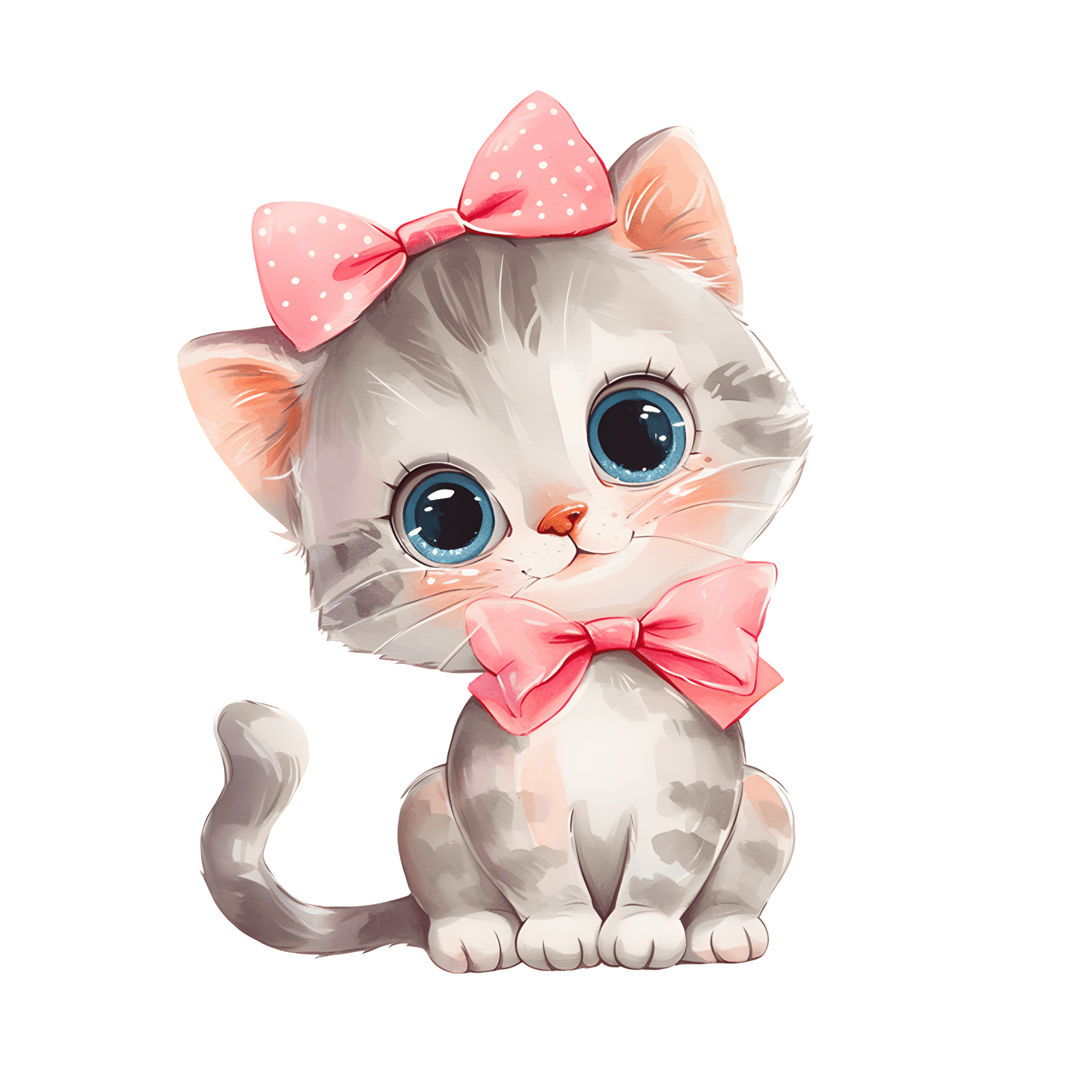 Bow-Tied Kitten Sticker with Big Blue Eyes