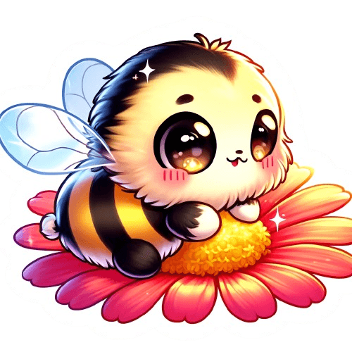 Fuzzy Kawaii Bee on a Pink Daisy Sticker