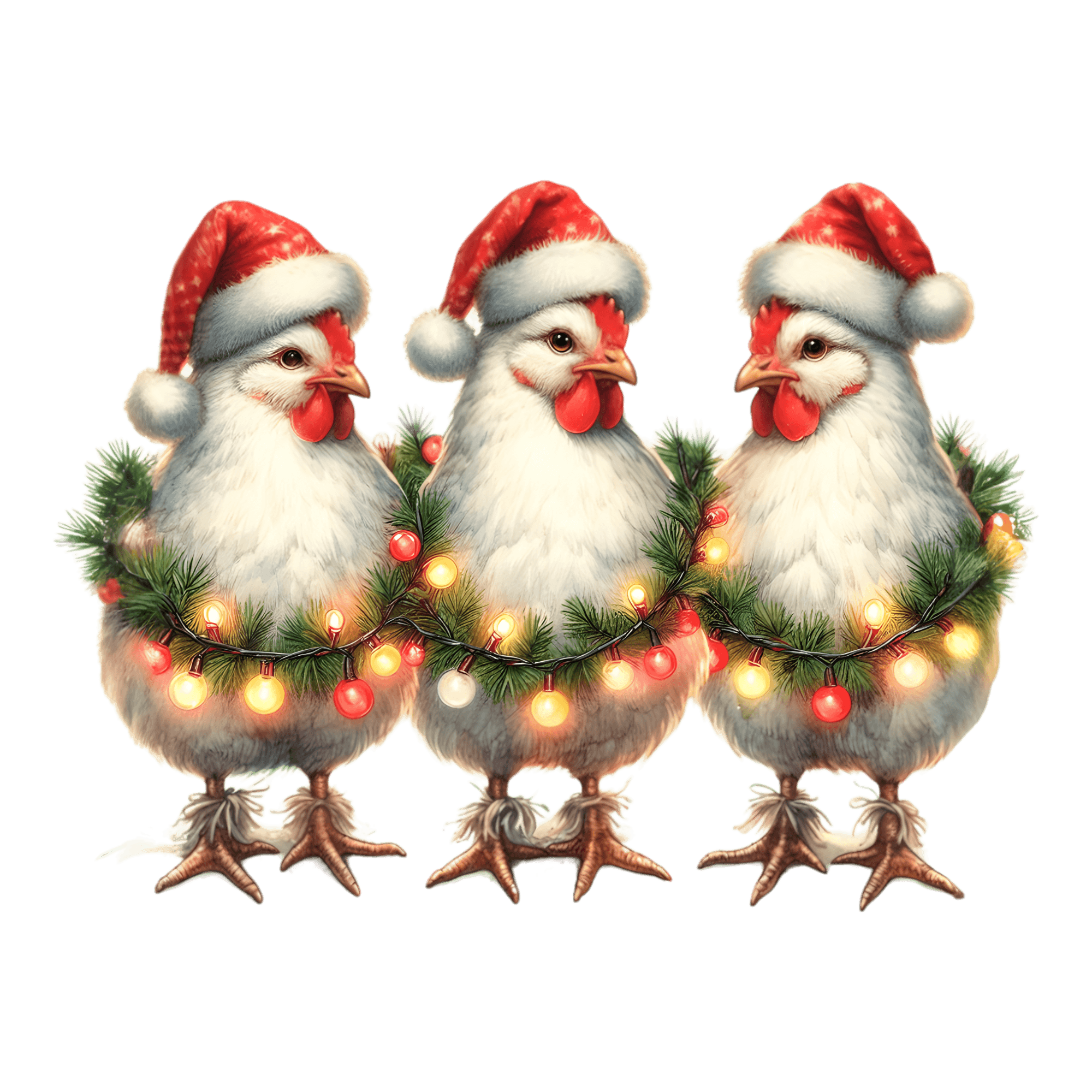 Three Christmas Chickens in Santa Hats Sticker