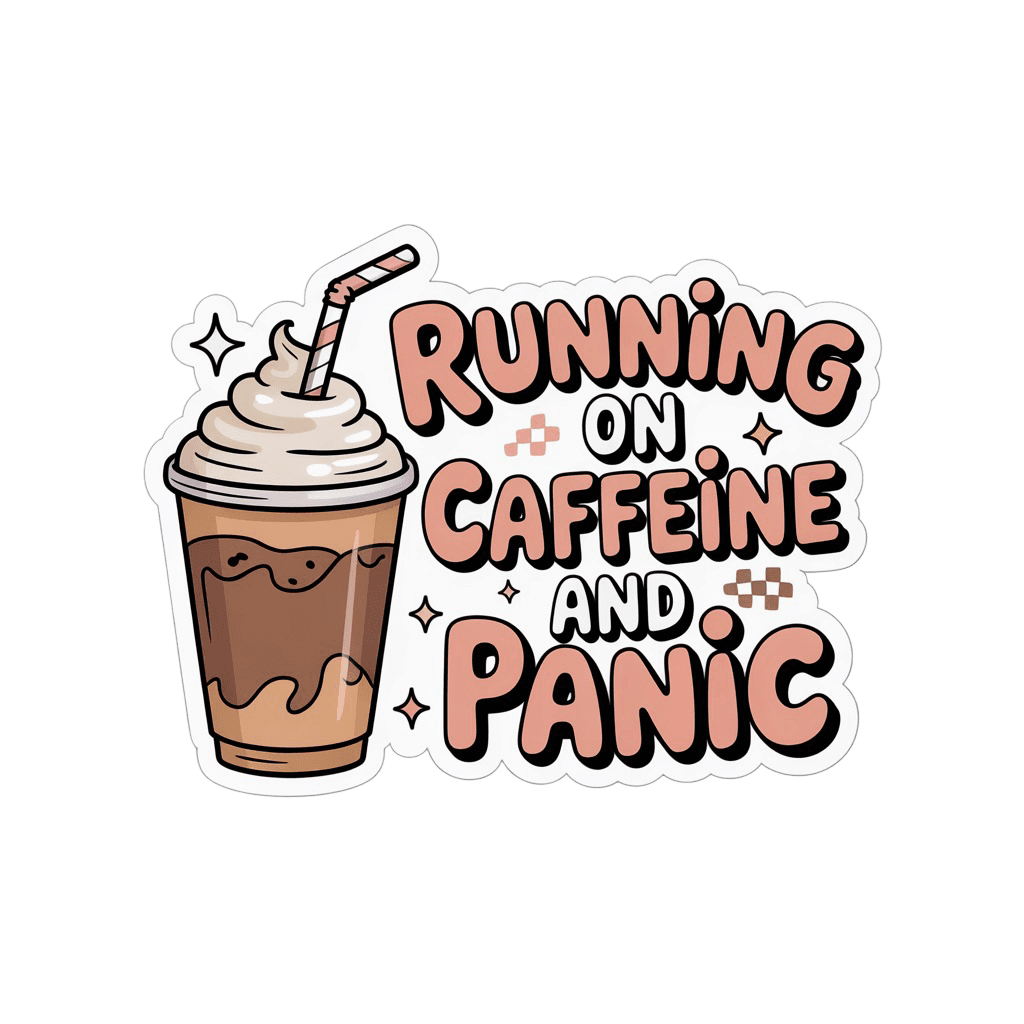 Running on Caffeine and Panic Iced Coffee Sticker