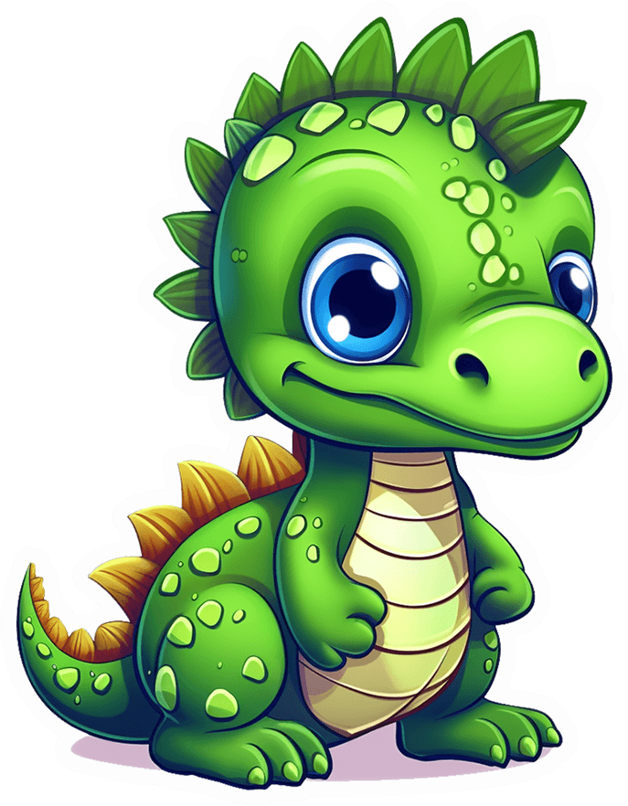 Baby Green Dino Sticker with Big Blue Eyes