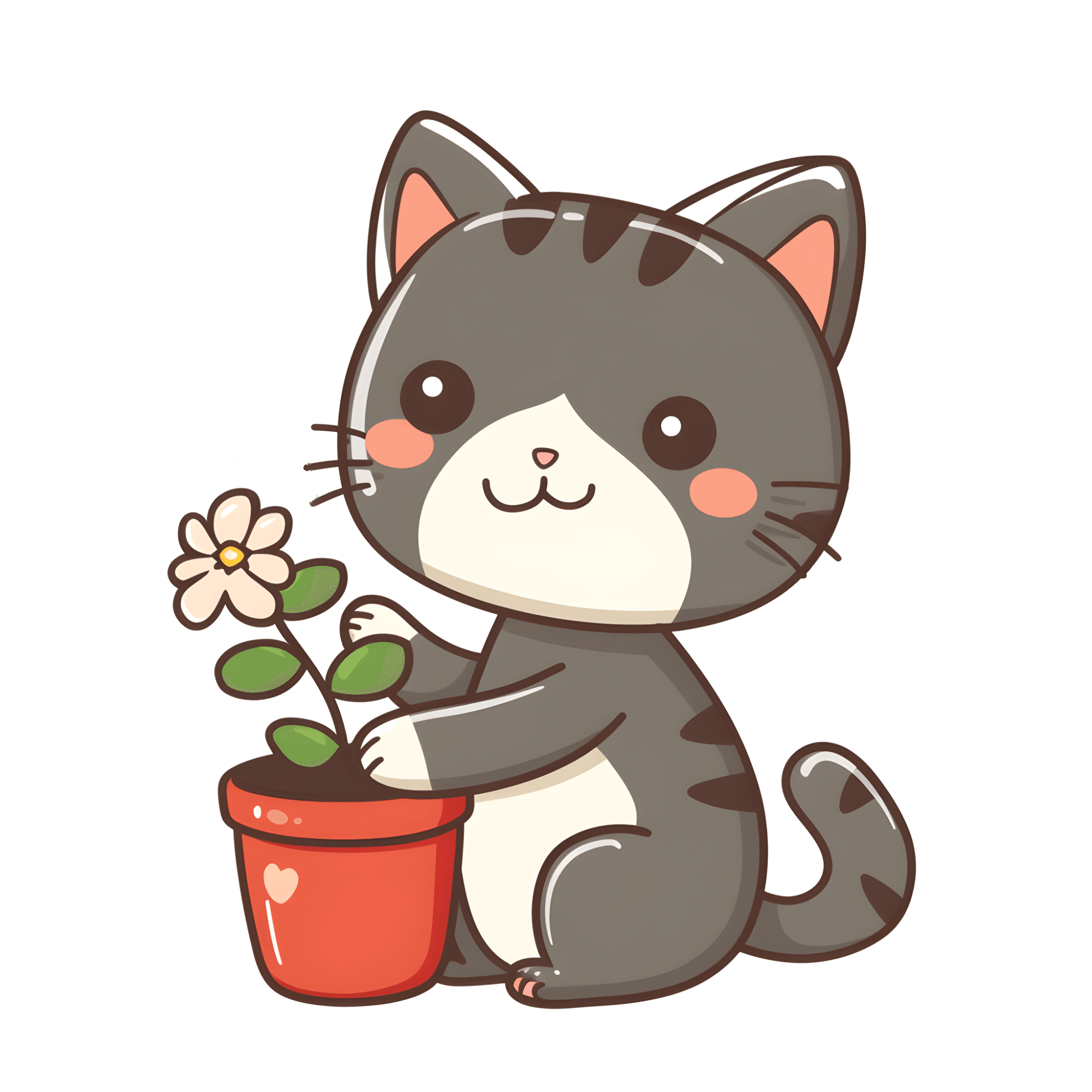 Chubby Tabby Cat with Flower Pot Sticker