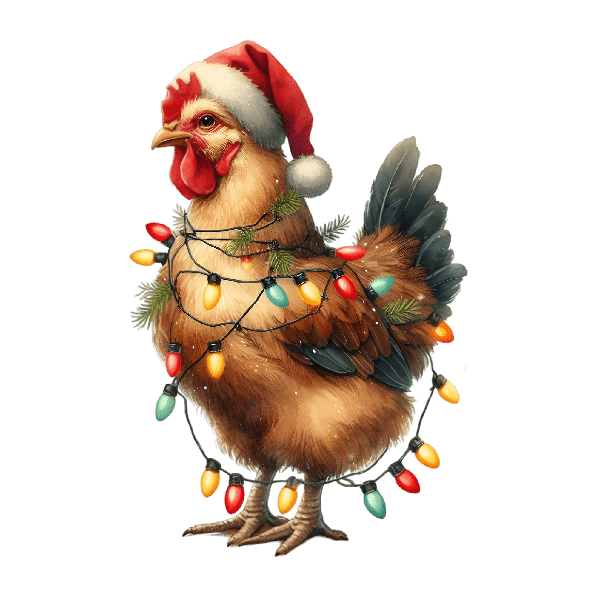Christmas Chicken Sticker with Santa Hat & Lights