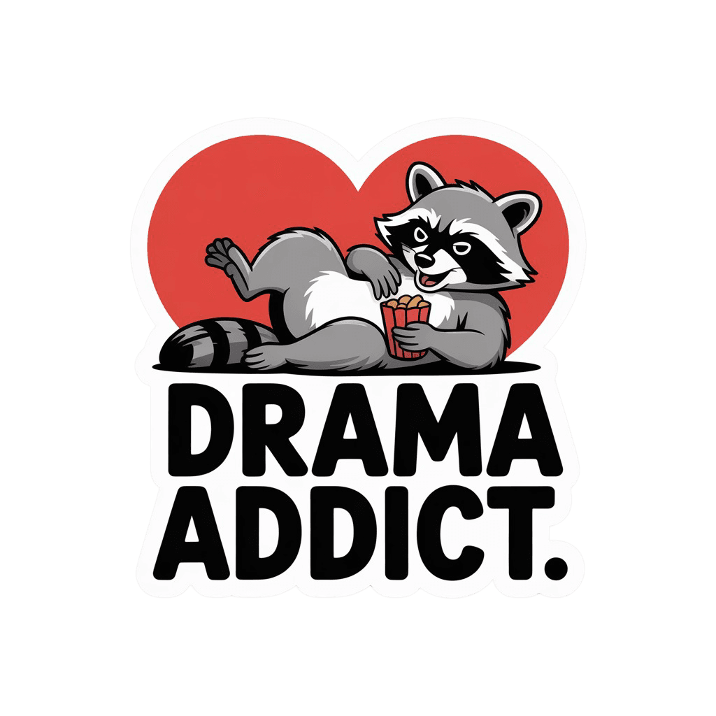 Drama Addict Raccoon Popcorn Sticker