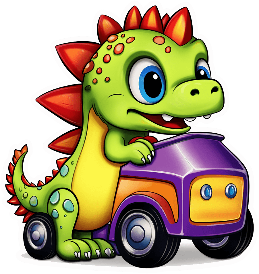 Green Dino with Purple Toy Car Sticker