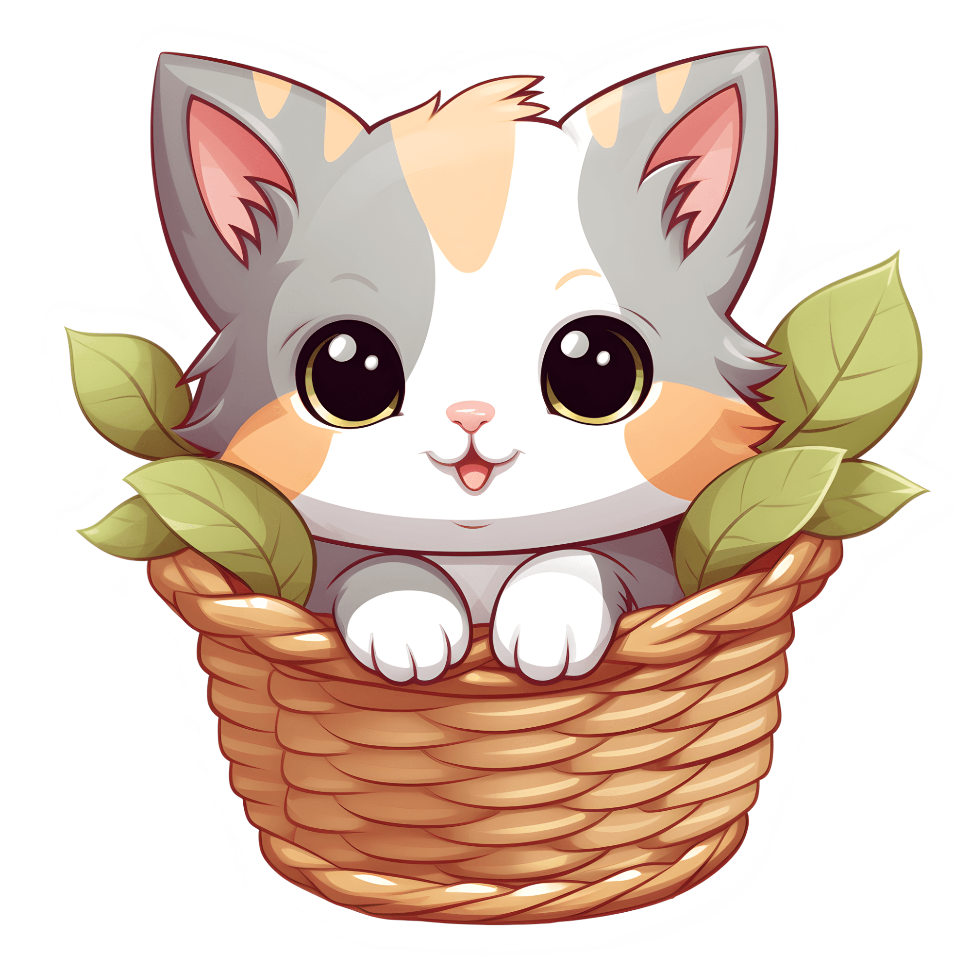 Calico Kitten in a Woven Basket Sticker