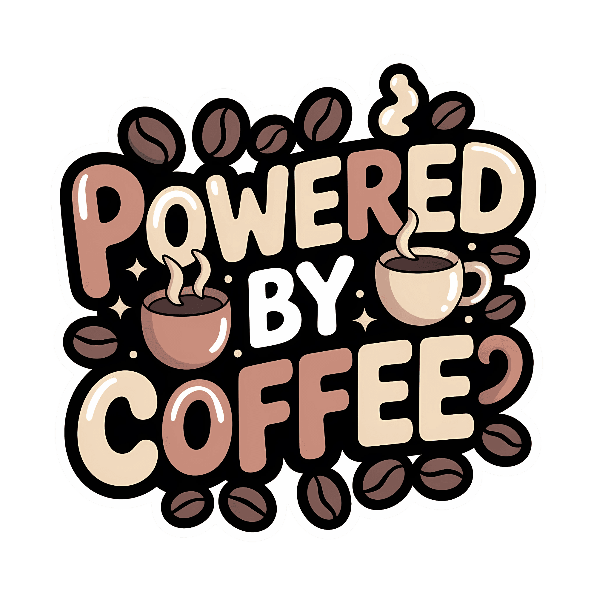 Powered By Coffee Bubble Letter Sticker