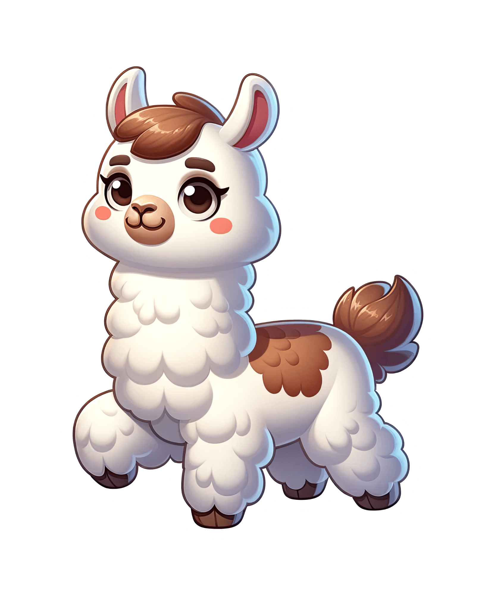 Fluffy Baby Llama Sticker with Brown Patches