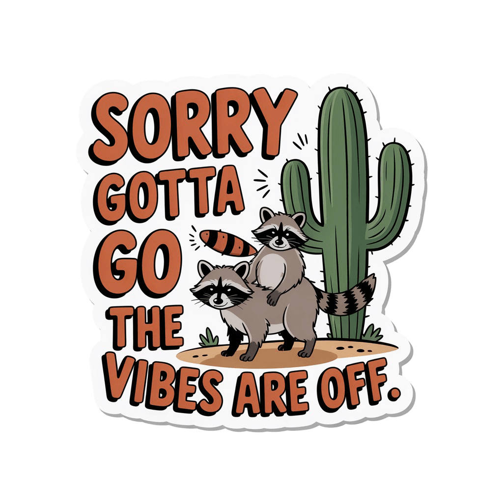 Sorry Gotta Go Vibes Are Off Raccoon Sticker