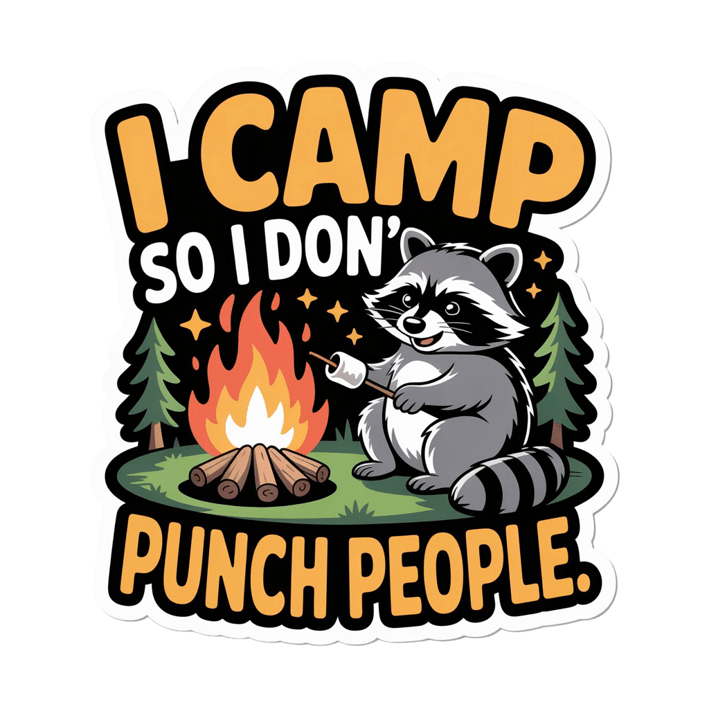 I Camp So I Don't Punch People Raccoon Sticker
