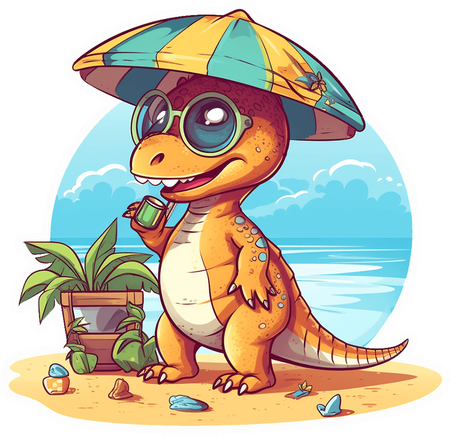 Beach Vacay Dino Sticker - Sipping Drinks in Shades