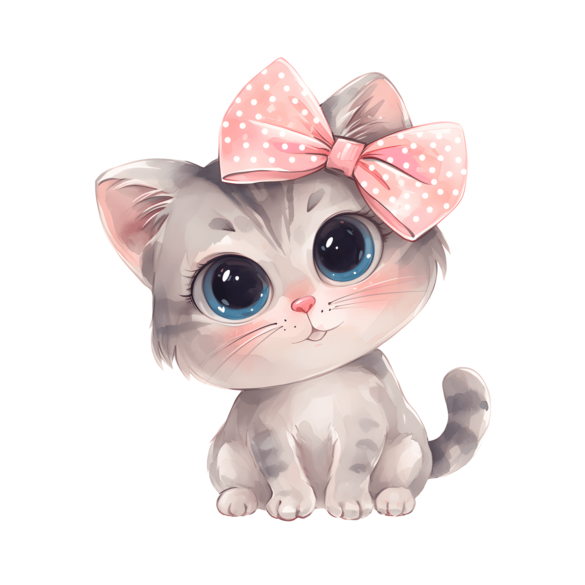 Grey Kitten with Pink Polka Dot Bow Sticker