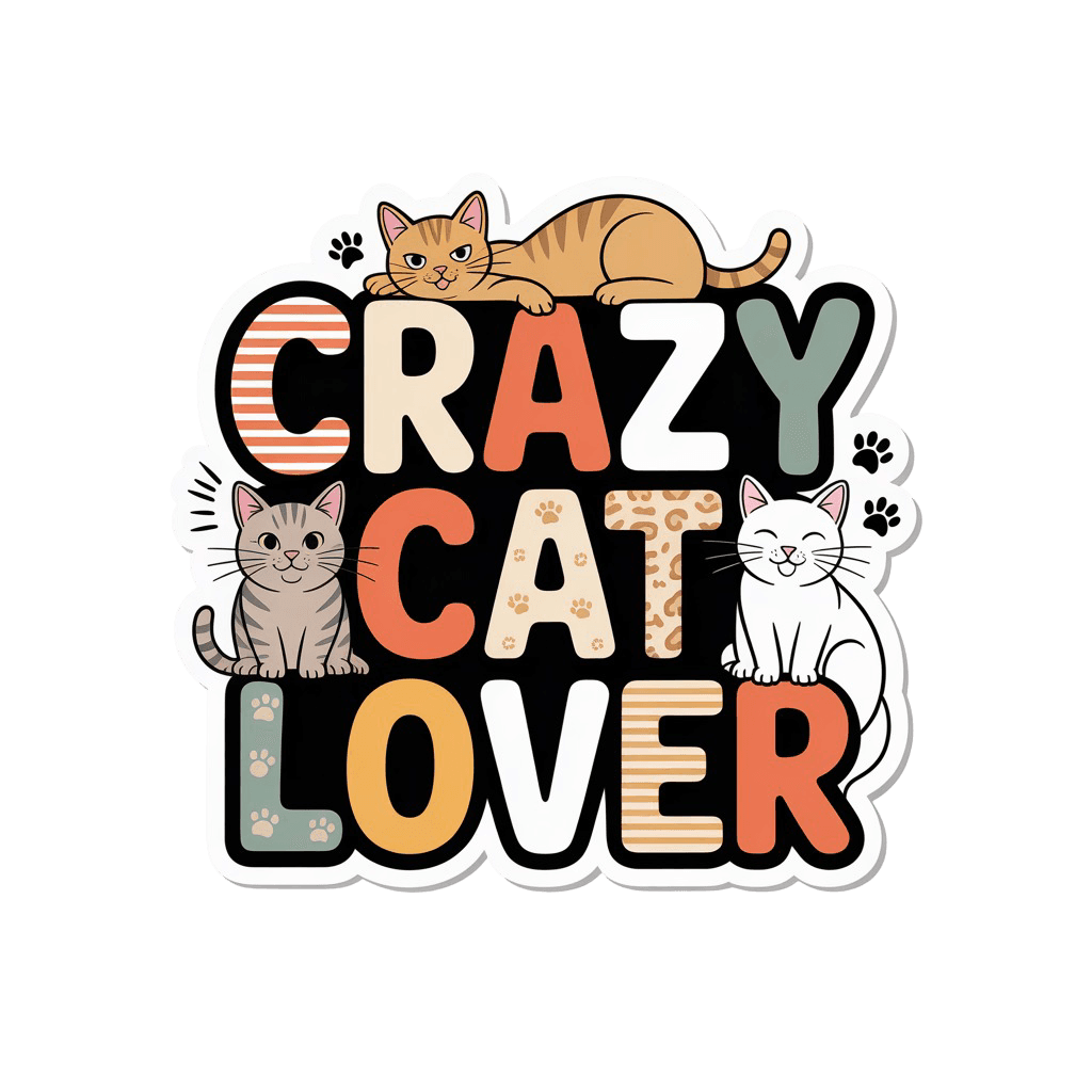 Crazy Cat Lover Sticker with Three Kitties