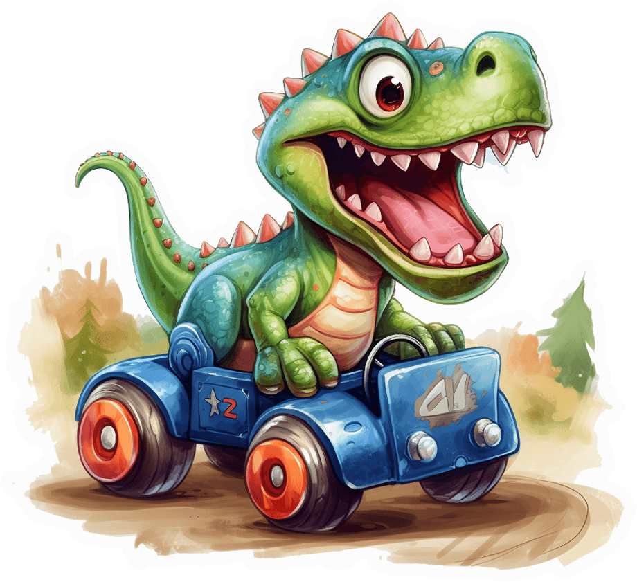 T-Rex Riding a Toy Race Car Sticker