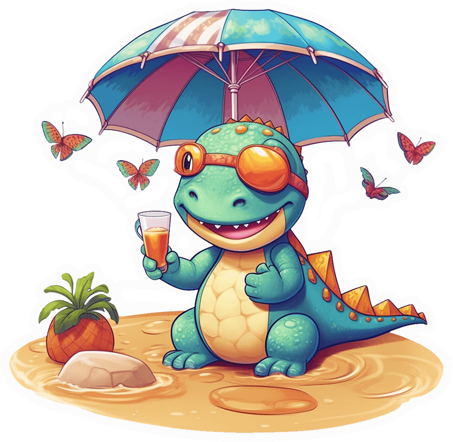 Beach Day Dino Sticker - Chill Lizard with Umbrella Drink