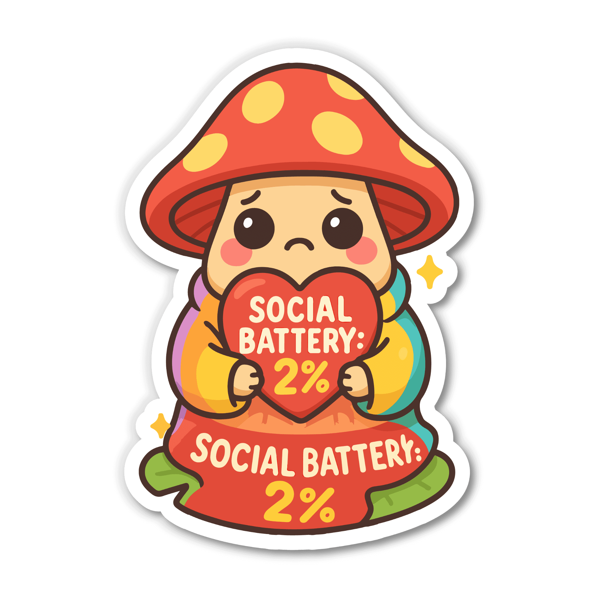 Social Battery 2% Sad Mushroom Sticker