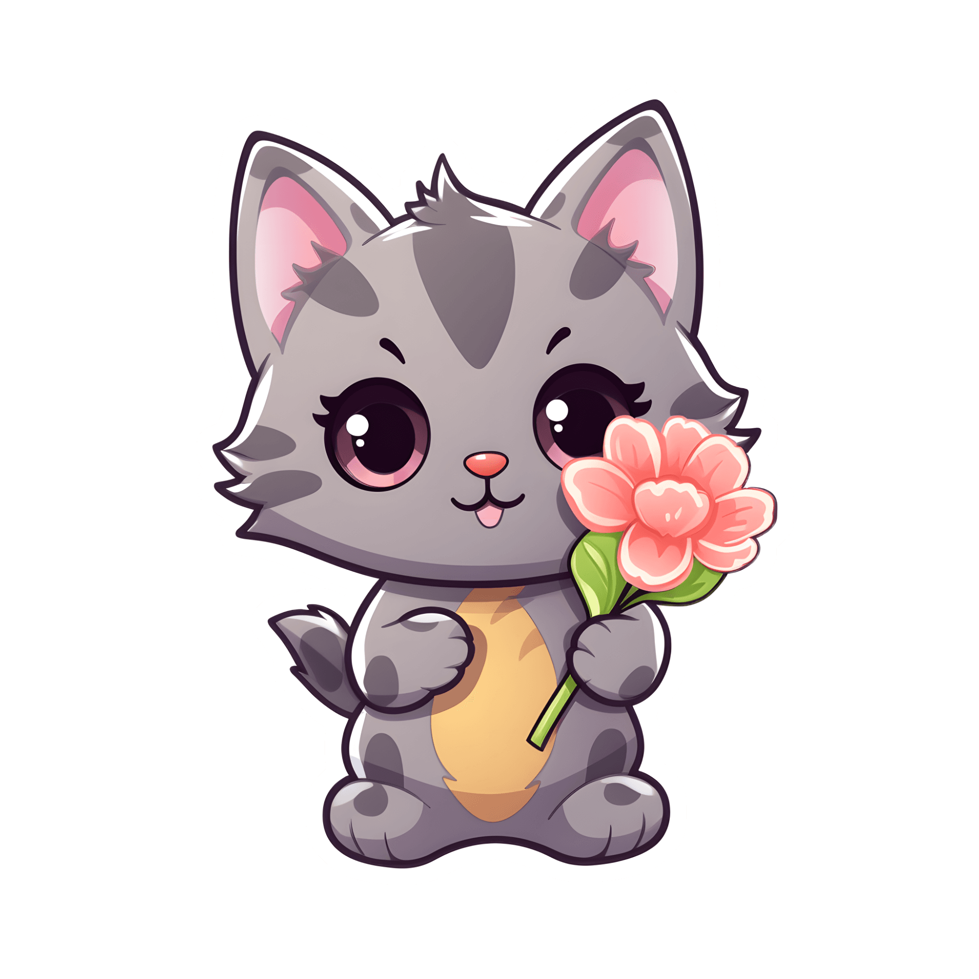 Gray Kitten with Pink Flower Sticker