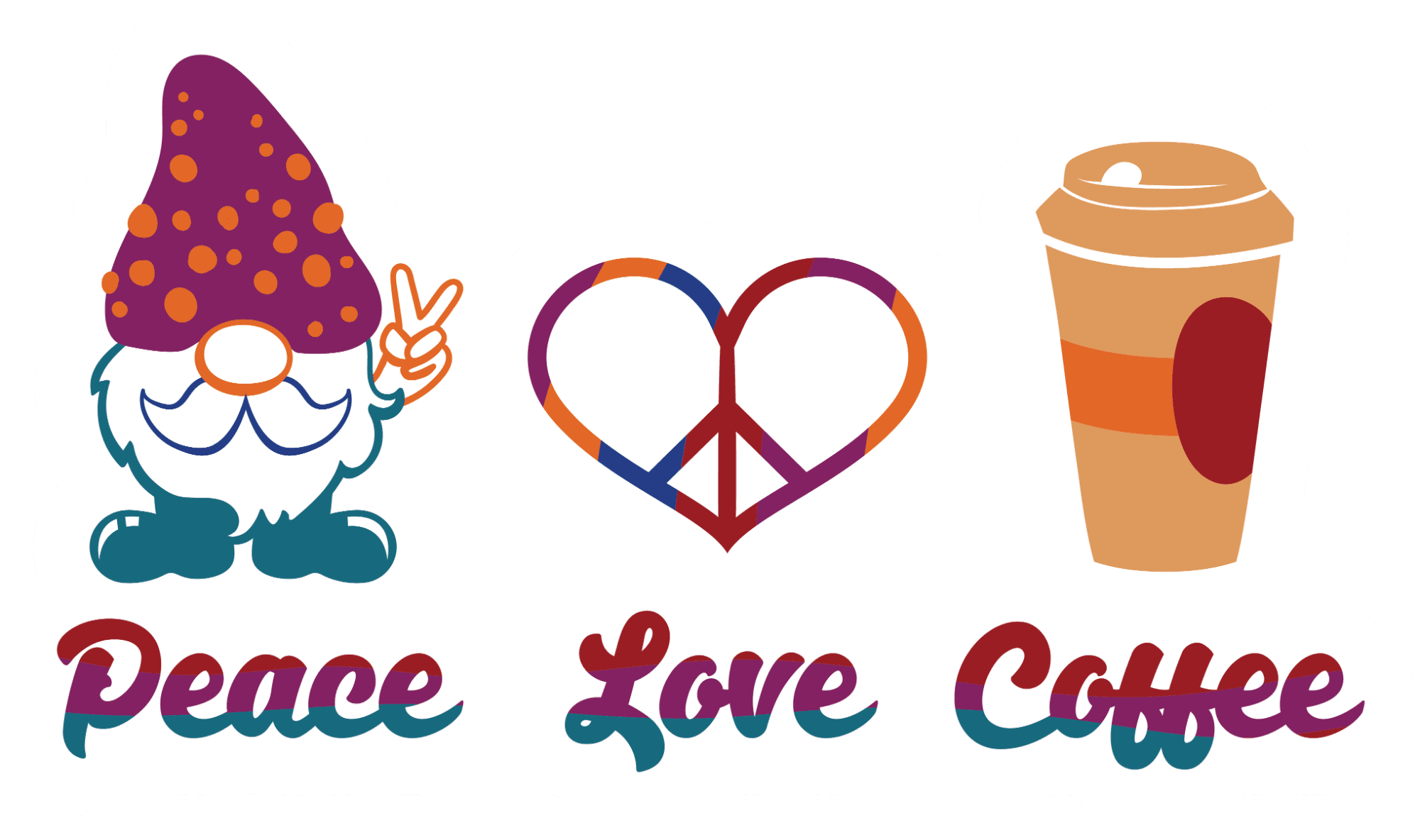 Peace Love Coffee Gnome Sticker