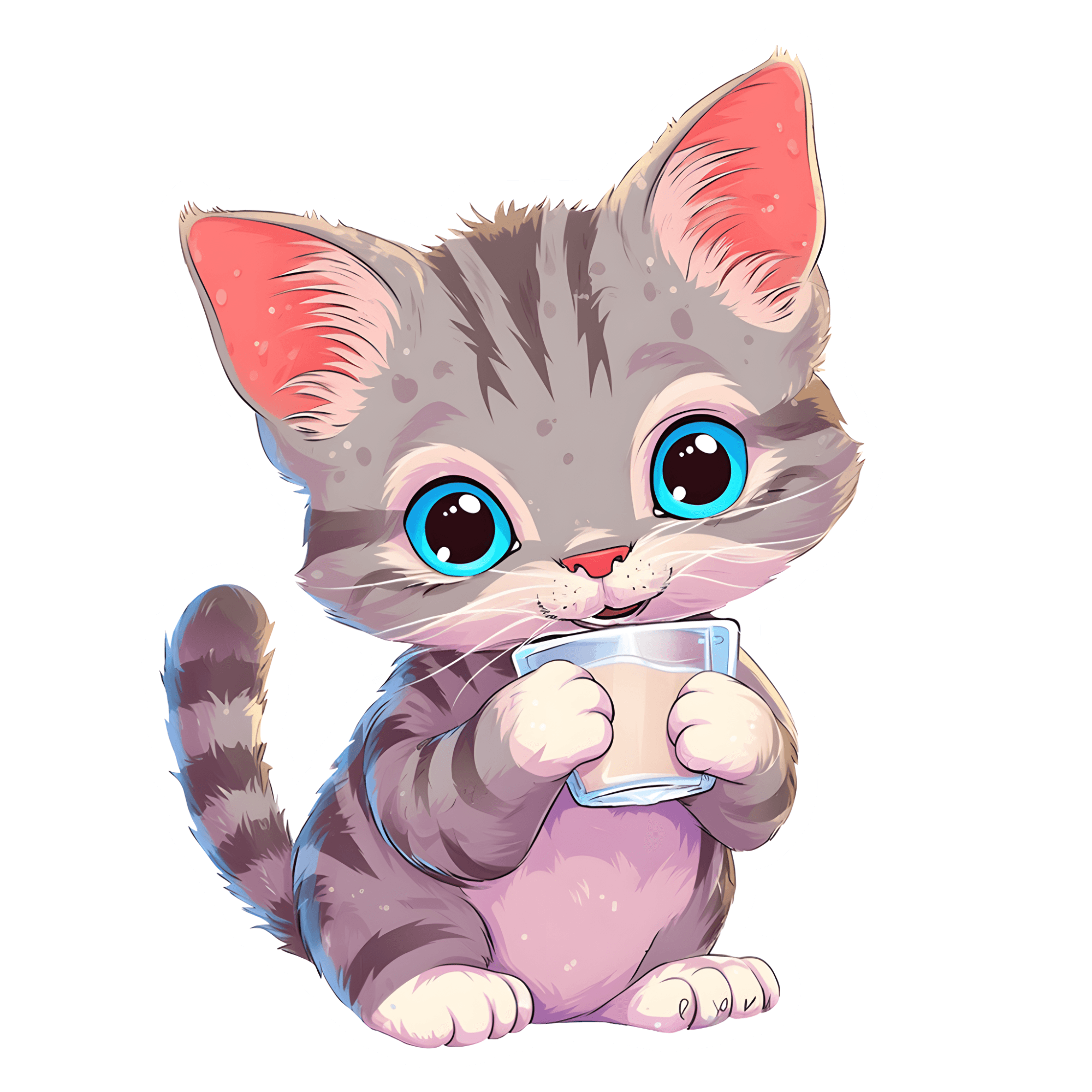 Big-Eyed Kitten Sipping Milk Sticker
