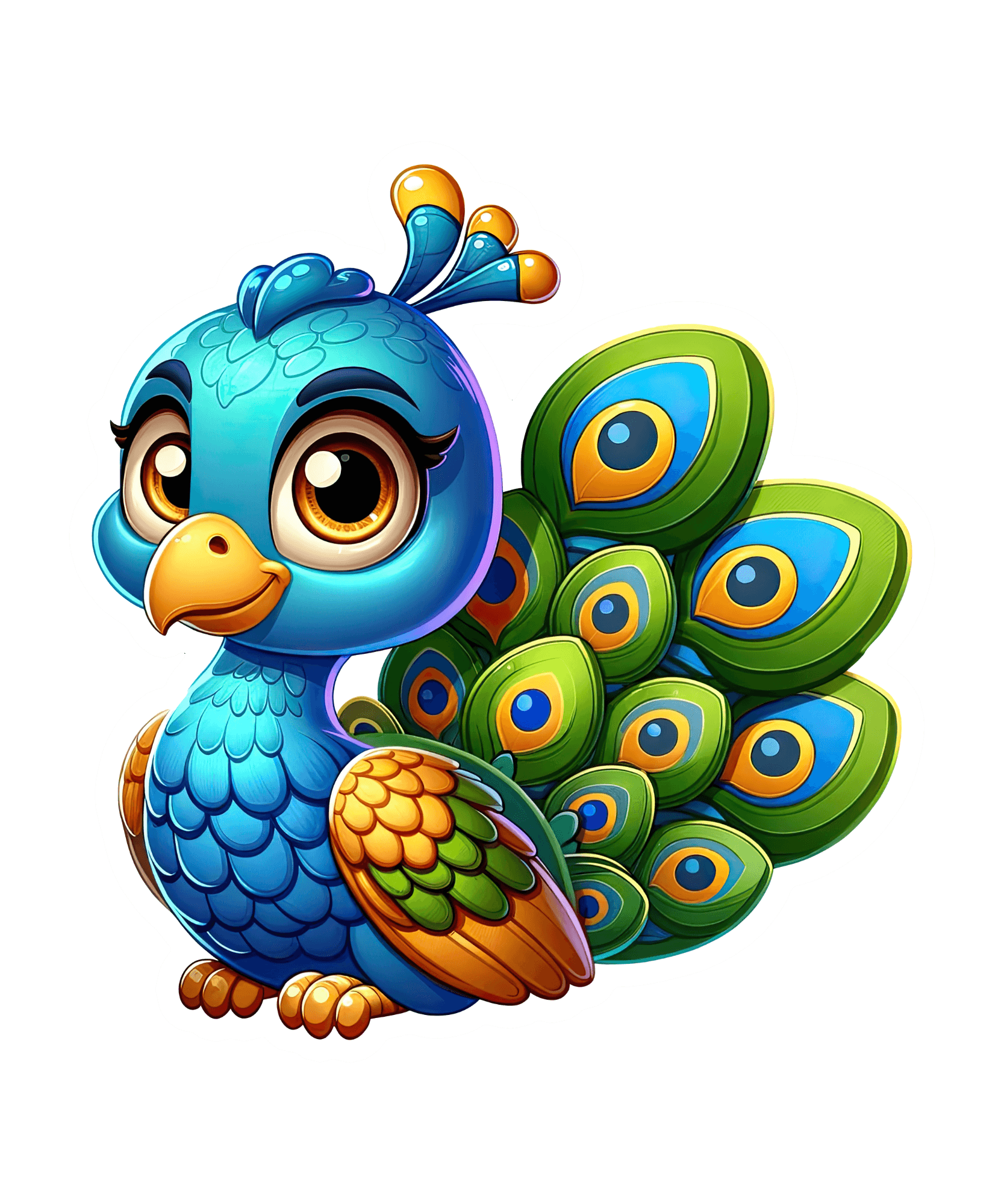 Chibi Peacock Sticker with Big Sparkly Eyes