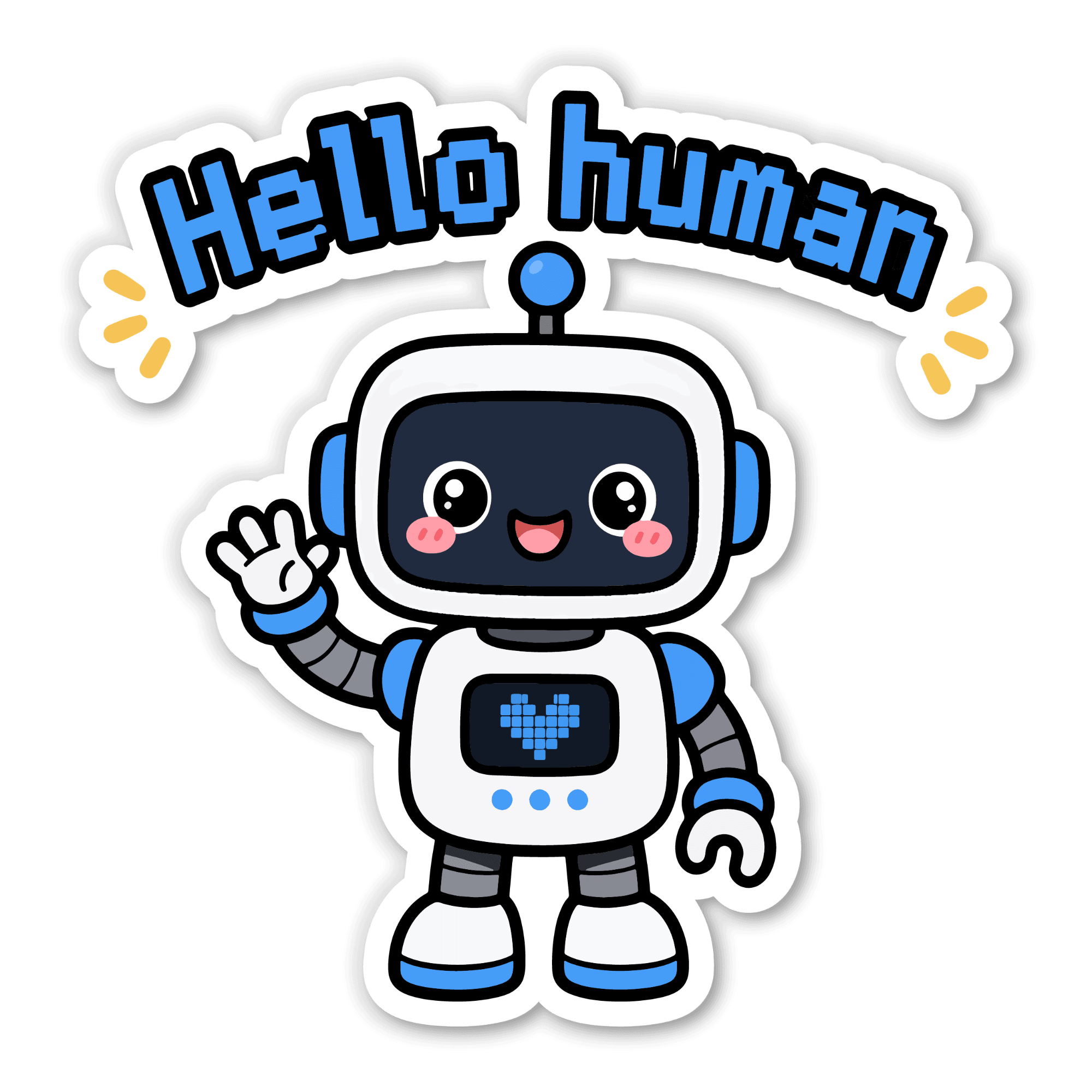 Hello Human Waving Robot Sticker