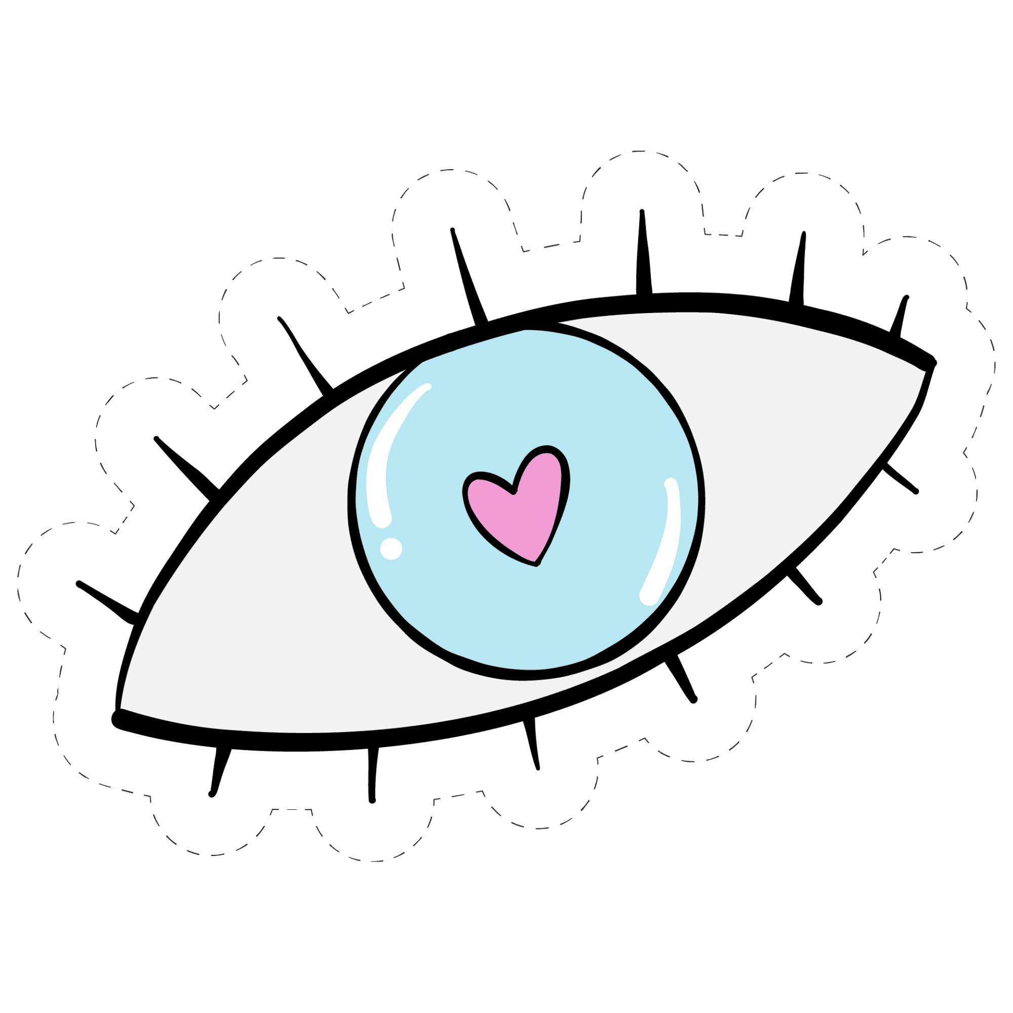 Heart-Eye Sticker – Bold Retro Eye with Pink Heart Pupil
