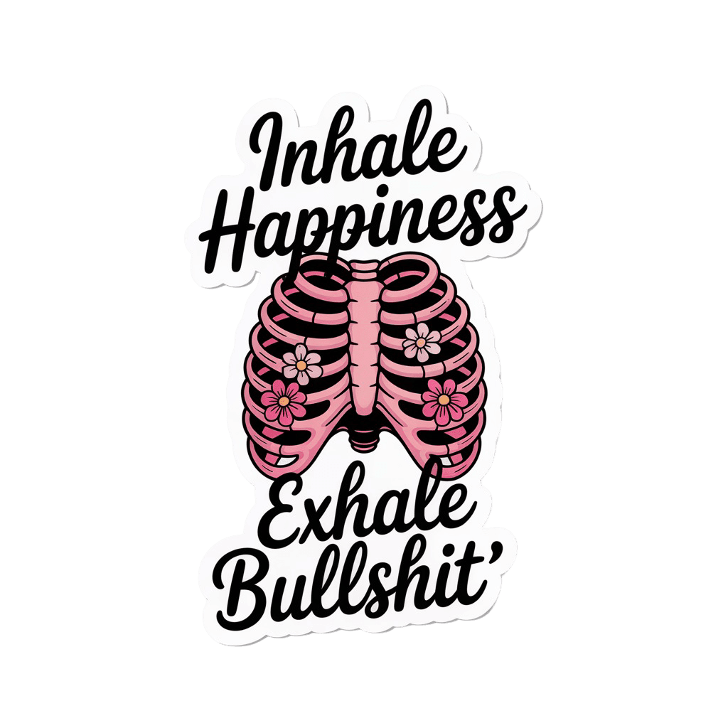 Inhale Happiness Exhale Bullshit Ribcage Sticker